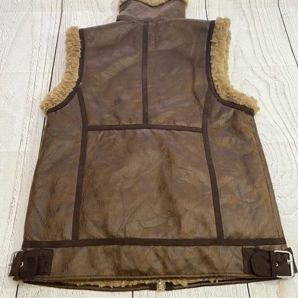 7 For All Mankind Brown Faux Leather Vest with Shearling Trim XS - Picture 10 of 14